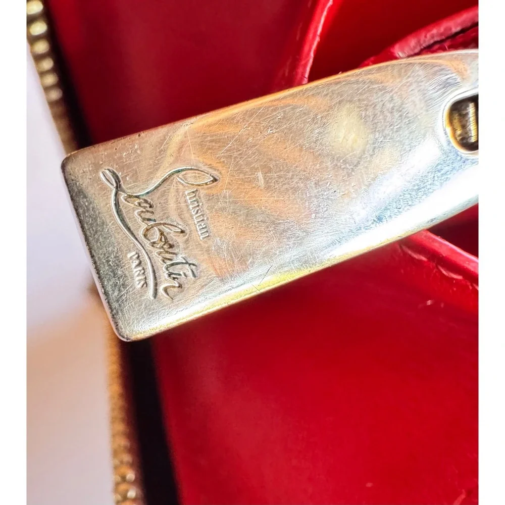 Christian Louboutin ‎ Studded Black Leather Zip Around Wallet Red Interior GUC
